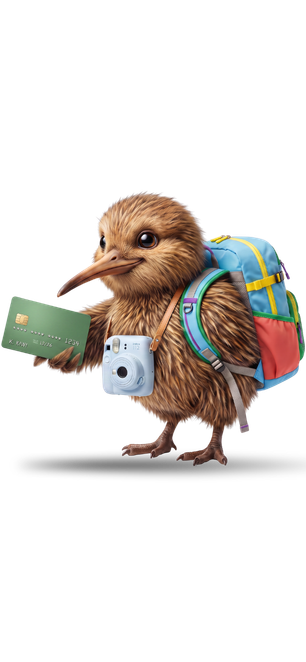 kiwi bird mascot with credit card