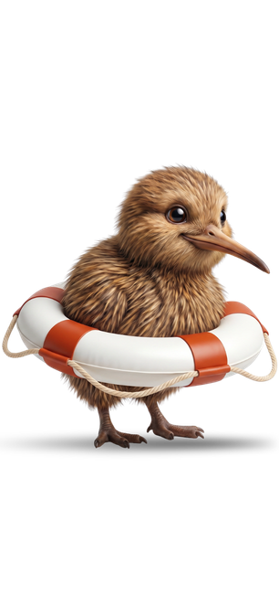 kiwi bird mascot with buoy