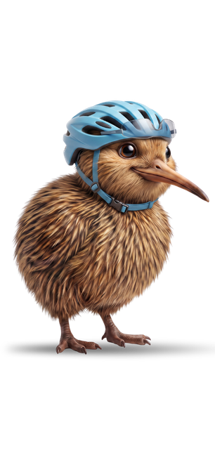 kiwi bird mascot with cycling helmet