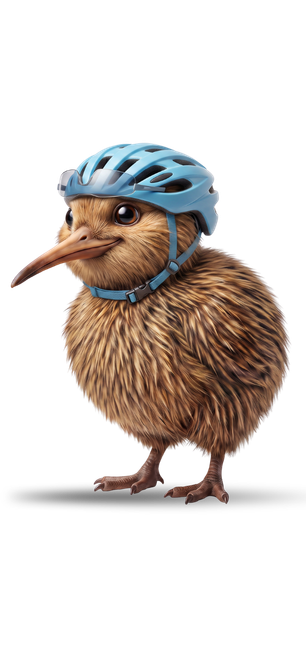 kiwi bird mascot with cycling helmet