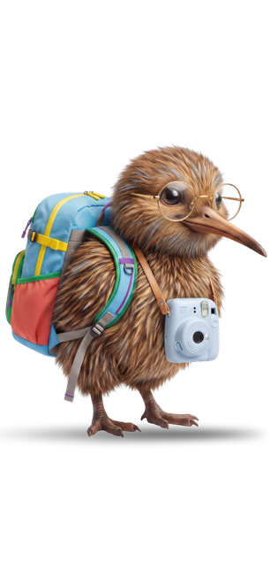 kiwi mascot with glasses